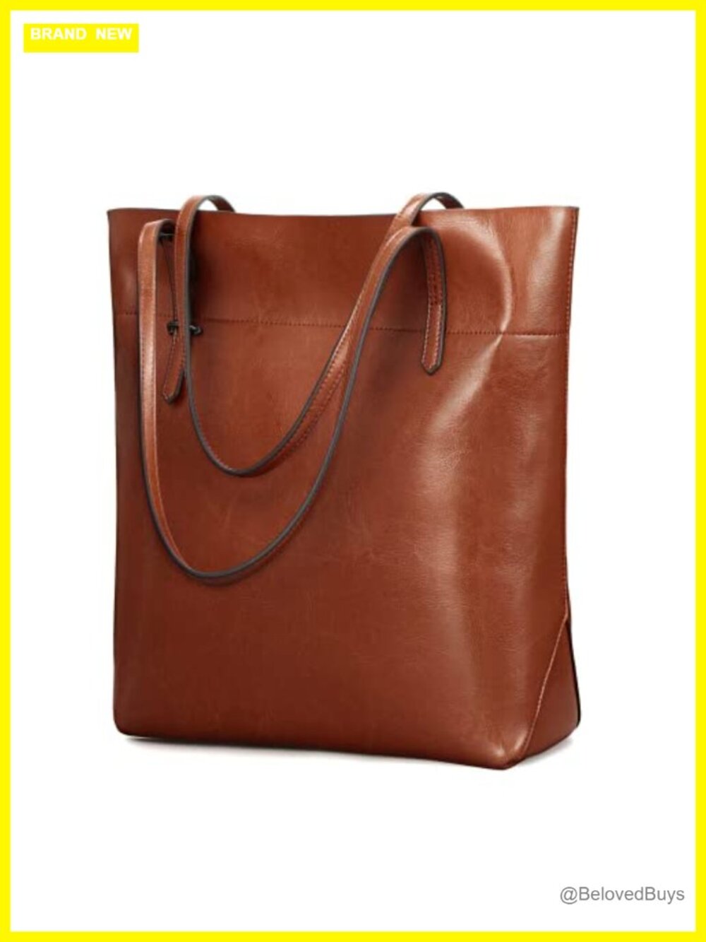 Genuine Leather Tote Shoulder Handbag Waxed Cowhide Adjustable Strap